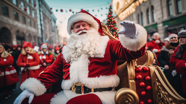 Holiday parade featuring Santa Claus. ai generative