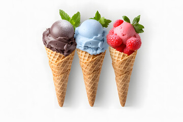 colorful fruit ice cream cones
