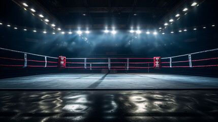 empty boxing ring on fight night. ai generative - obrazy, fototapety, plakaty