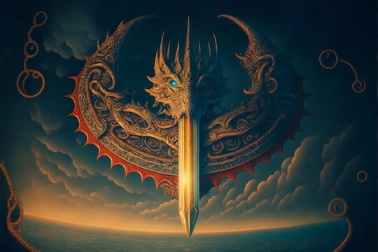 AI generated illustration of a dragon sword.