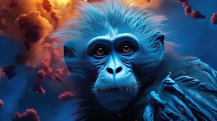 Futuristic beautiful blue monkey.