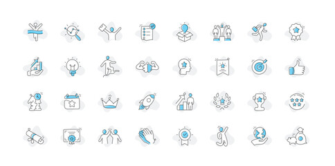Icon set symbolizing the unlocking of achievements, emphasizing goal attainment, reaching success milestones, and the recognition of accomplishments.