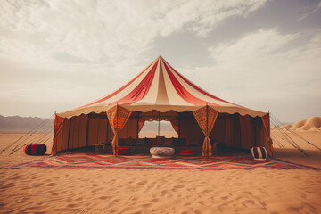 Arabian traditional tent showcasing Arab heritage fund in Saudi Arabia Desert. ai generative