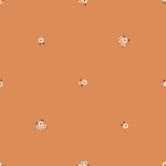 Seamless pattern with white flowers and brown leaves