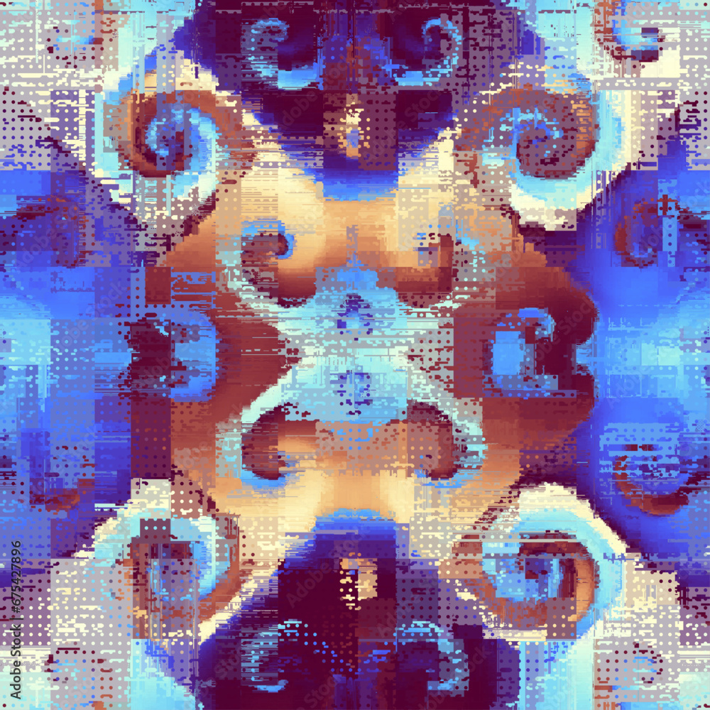 Poster Vector image with imitation of grunge datamoshing texture. Retro risograph texture.