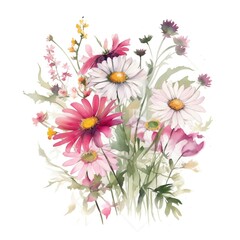 A bunch of beutiful wildflowers in watercolor style