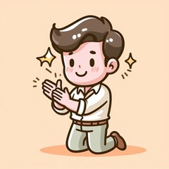 Fototapeta premium Cartoon style kneeling child applauding and congratulating.
