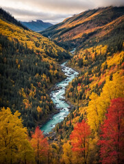 Splendid colorful autumn landscape, Autumn scene of colorful hills in popular landscape