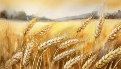 Tuinposter Wheat grain in the field, close-up, painting, watercolor style. © CreativeStock