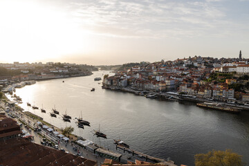 Fototapeta na wymiar Panoramic view of Porto with Duoro river on a cloudy day, Porto cityscape