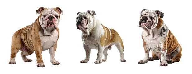 Obraz premium Set of Bulldog isolated on transparent background. Concept of pet.