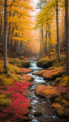 Fototapeta premium Splendid colorful autumn landscape, Autumn scene of colorful hills in popular landscape