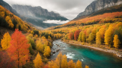 Obraz premium Splendid colorful autumn landscape, Autumn scene of colorful hills in popular landscape