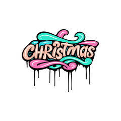 Merry Christmas graffiti lettering typography art illustration