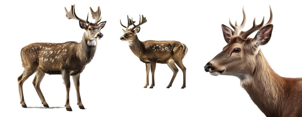 Set of Deer isolated on transparent background. Concept of animals.