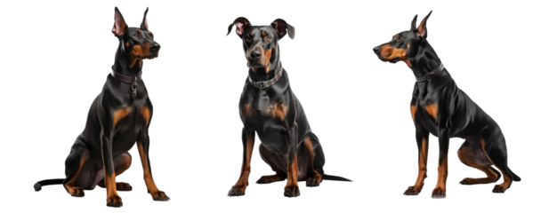 Set of Doberman Pinscher Dog isolated on transparent background. Concept of pet.