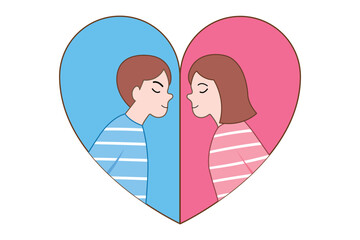 Valentine and dating concept. Couple kissing in heart shape for illustration. Romantic moment. Woman and man