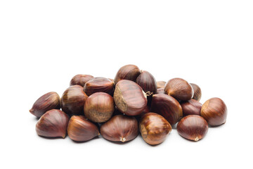 Chestnuts bunch on white background.