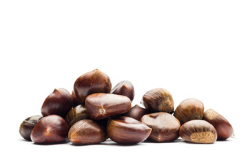Chestnuts bunch on white background.