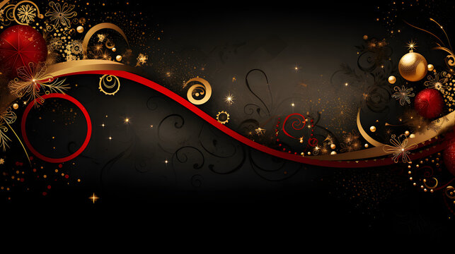 Christmas dark background with toys and ribbons