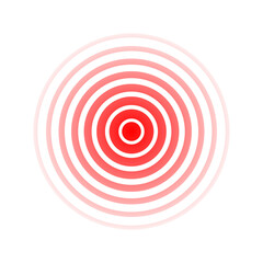 Pain circle wave. Target icon. Red effect pulse isolated on white background. Signal radar. Pattern sonar. Vibration line design. Radial rays. Round ripple logo. Sonic waves. Vector illustration - obrazy, fototapety, plakaty