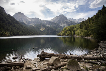 Lake Sant Maurici in national park of Aigüestortes y Estany de Sant Maurici, beautiful landscape in the Pyrenees mountains, Spain