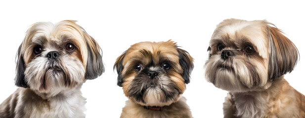 Set of Shih tzu dog with cute expressions isolated on transparent background. Concept of pet.