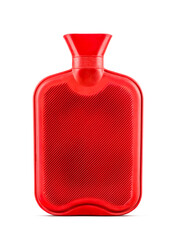 Red hot water bottle isolated on white background.