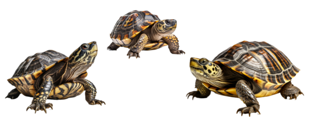 Set of tortoise reptiles isolated on transparent background. Concept of animals.