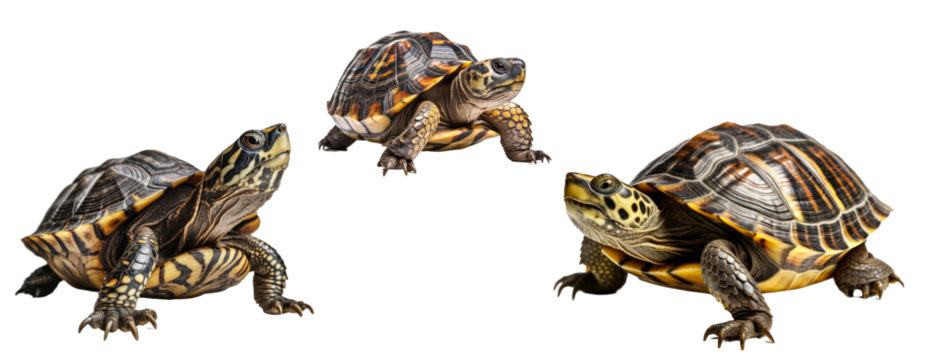 Set of tortoise reptiles isolated on transparent background. Concept of animals.