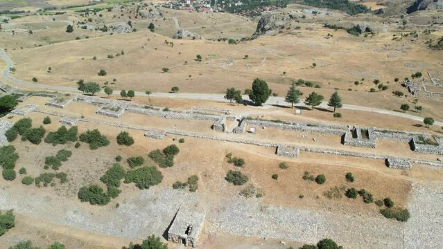 Aerial view of ancient city Hattusa in the capital of Hittites