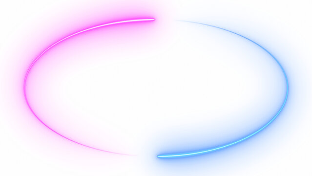 Abstract blue pink neon glowing circle frame, animated moving led light screen ring projection 3d rendering, empty space border presentation design background, futuristic laser line sprectrum backdrop