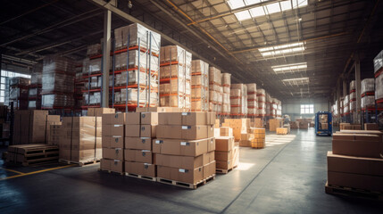 Boxes in modern large warehouse.