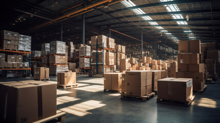 Boxes in modern large warehouse.