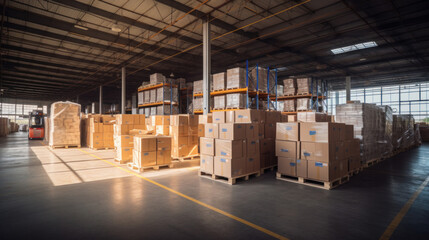 Boxes in modern large warehouse.