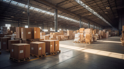 Boxes in modern large warehouse.