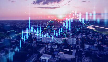 Trade technology, and investment analysis.Business development, financial plan and strategy.Analysis finance graph and market chart investment.	
Big data chart on city backdrop.