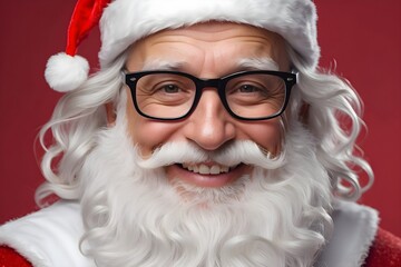 smiling santa claus on a red background, Ai generated 