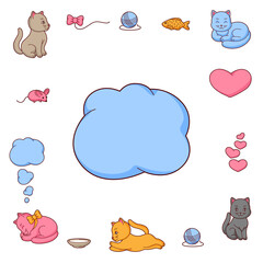 Background with cute kawaii cats. Fun animal illustration.