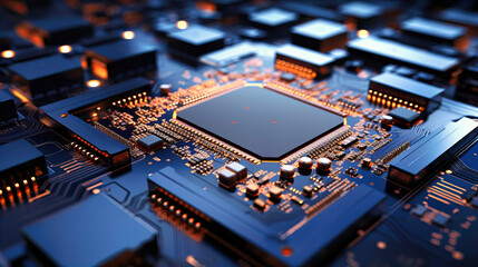 Fototapeta na wymiar High-definition image of a computer chip with intricate circuitry