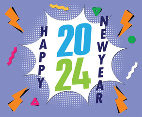 Fototapeta na wymiar 2024 Happy New Year Abstract Colorful Design Holiday Vector Logo Symbol Illustration