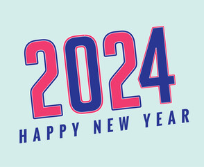 2024 Happy New Year Abstract Pink And Blue Design Holiday Vector Logo Symbol Illustration With Cyan Background