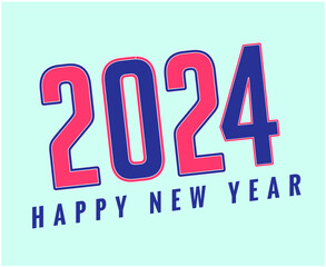 2024 Happy New Year Abstract Pink And Blue Design Holiday Vector Logo Symbol Illustration With Cyan Background