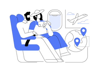 In the plane isolated cartoon vector illustrations.
