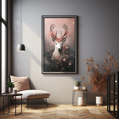 Elegant interior with a centrally exposed painting, frame,  mockup, empty frame, 