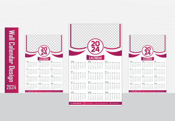 Wall calendar design template for 2024, minimalist, clean, and elegant design Calendar for 2024