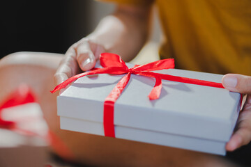 Woman giving a christmas or birthday gift