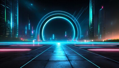 Abstract futuristic city of asphalt and neon
