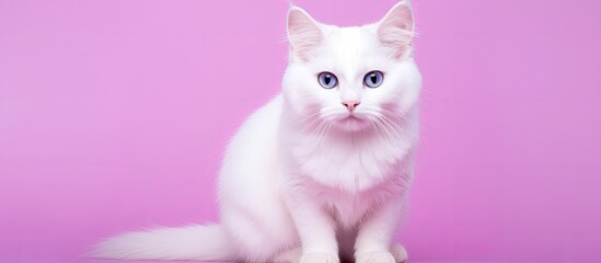 The beautiful young white cat with stunning eyes and a cute funny face is captured in a stunning portrait against an isolated background making it a truly adorable and endearing pet mammal