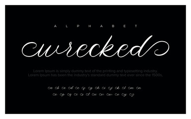 Wrecked Technical font, digital bright alphabet, trendy modern uppercase Latin letters from A to Z and Arab numbers - obrazy, fototapety, plakaty